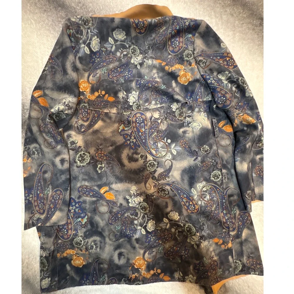 (A3) Solitaire Womens Paisley Floral‎ Longline Jacket Blue Orange XL 20-658